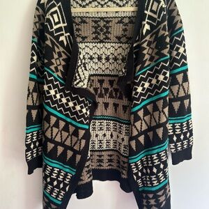 Active USA Black and Brown Cardigan Sweater with Geometric Design